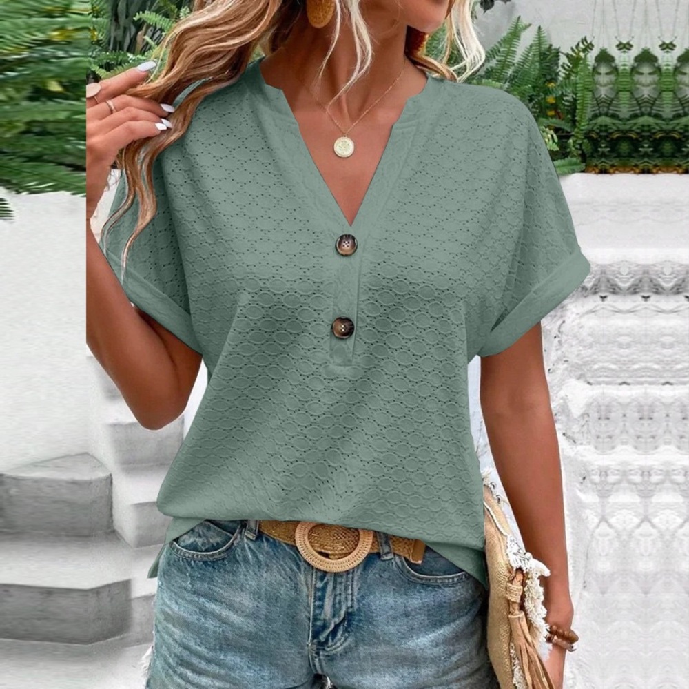 Elegant Green Button-Down Women's Top